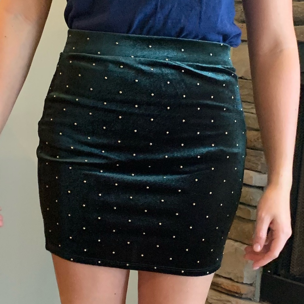Green velvet skirt w/ gold embellishments